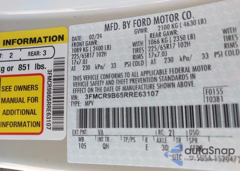 2024 Ford Bronco Sport Big Bend z USA, uszkodzony, nr VIN 3FMCR9B65RRE63107